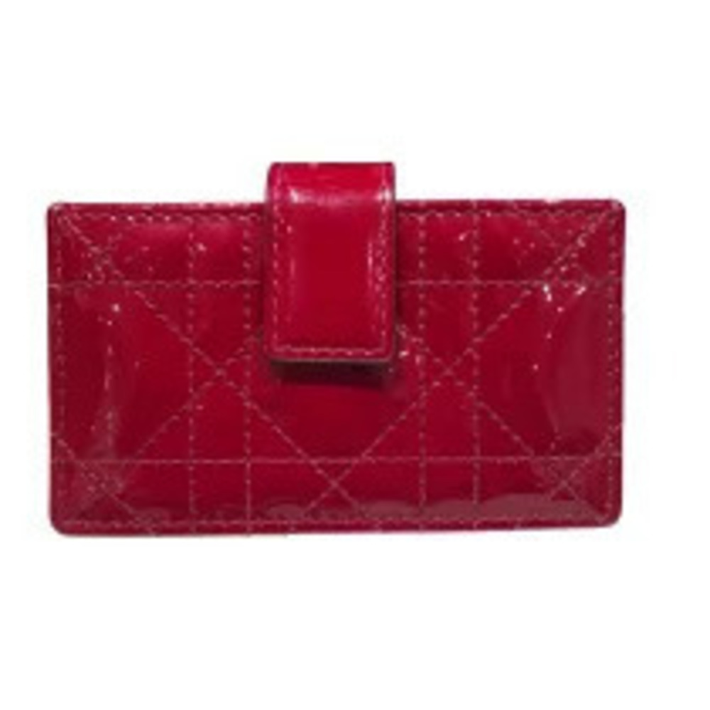 Christian Dior Lady Accordion Card Case Wallet Red Leather x Patent Vernis